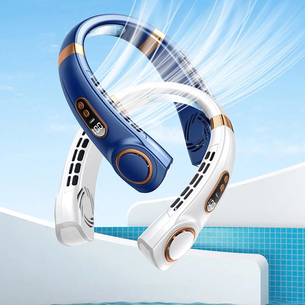 Portable Neck Fan USB Rechargeable | 5 Speeds LED Display | Silent Bladeless Personal Fan for Home, Office & Travel